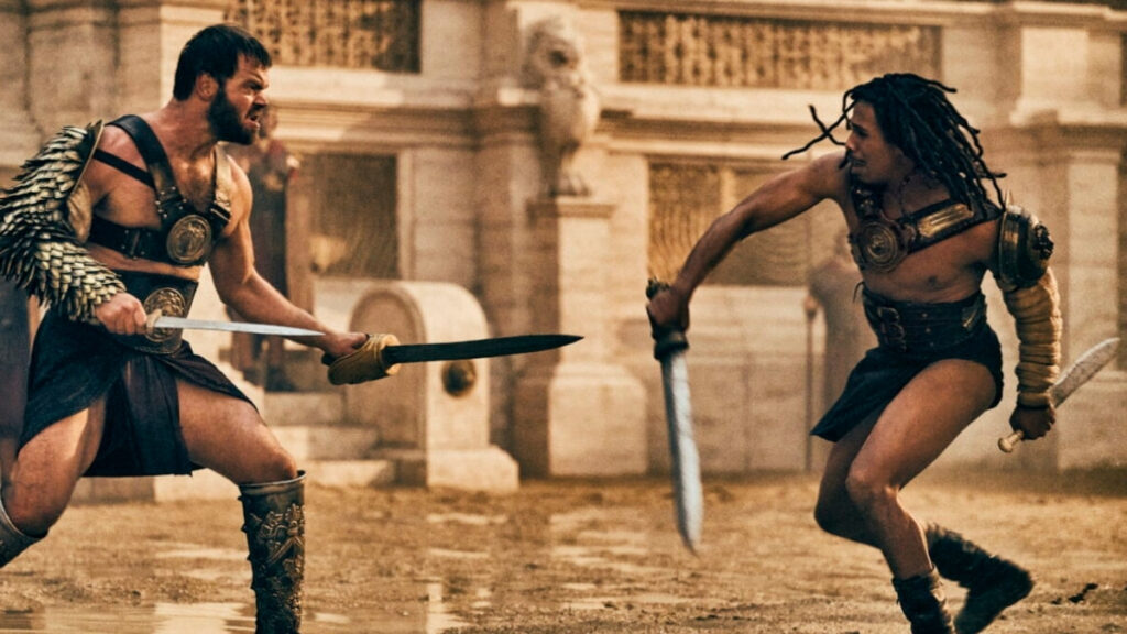 Viggo et Kwame combattant dans l'arène des gladiateurs