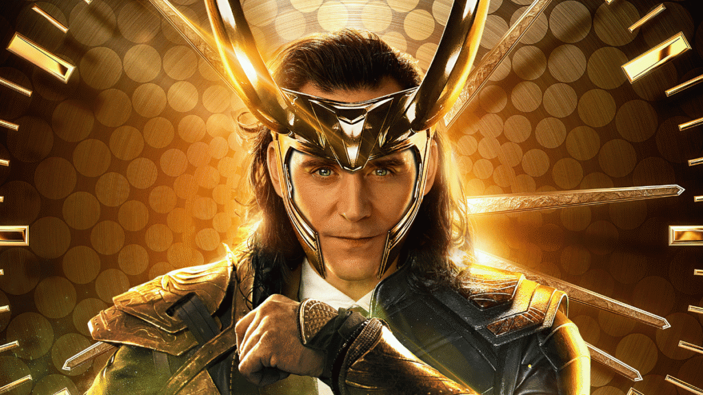 Loki entouré des aiguilles d'une horloge
