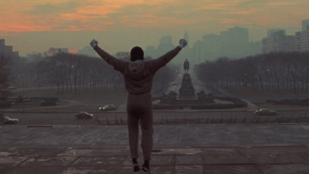 rocky devant les célèbres escaliers
