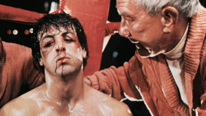 rocky en mauvaise posture pendant un combat