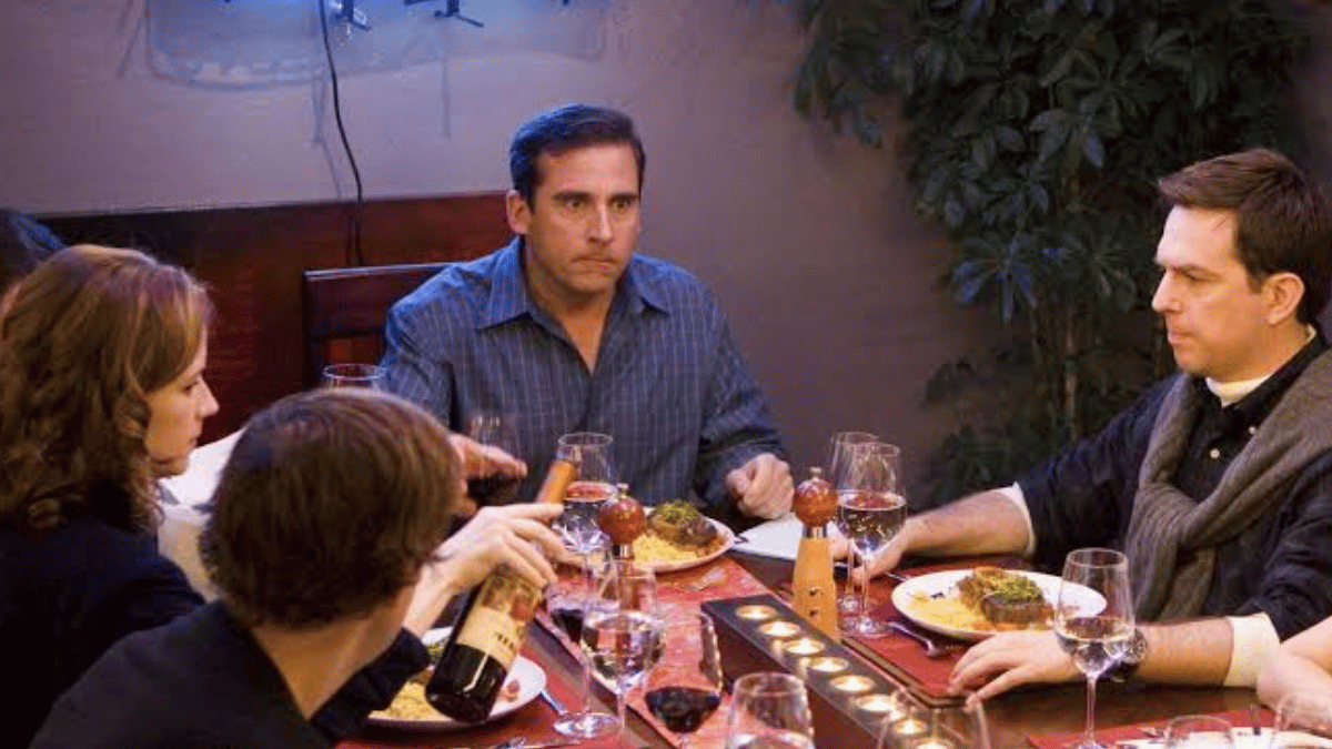 Pam, Michael et Andy en plein dîner