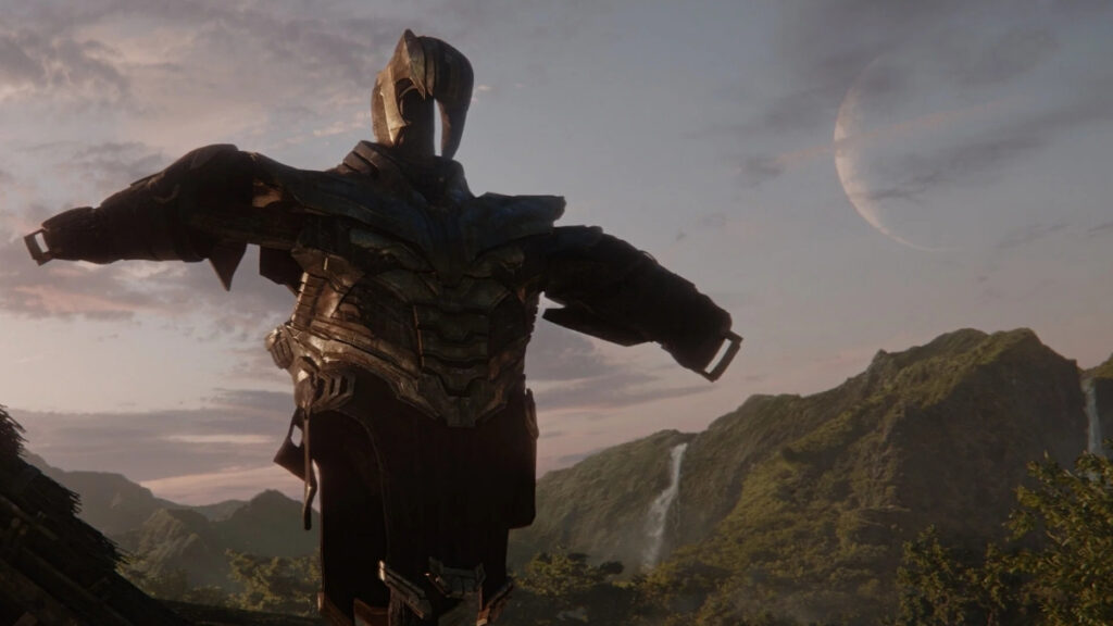 L'armure de Thanos accrochée comme un épouvantail sur sa ferme